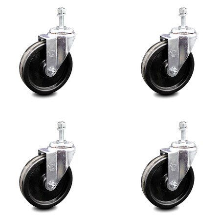 Service Caster 5 Inch Phenolic Wheel Swivel 10mm Threaded Stem Caster Set SCC-TS20S514-PHR-M1015-4